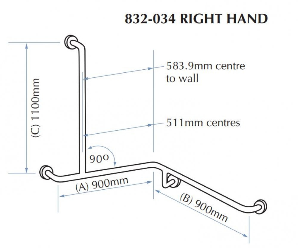 Bradley 832-034 Shower Corner Grab Rail Right Hand