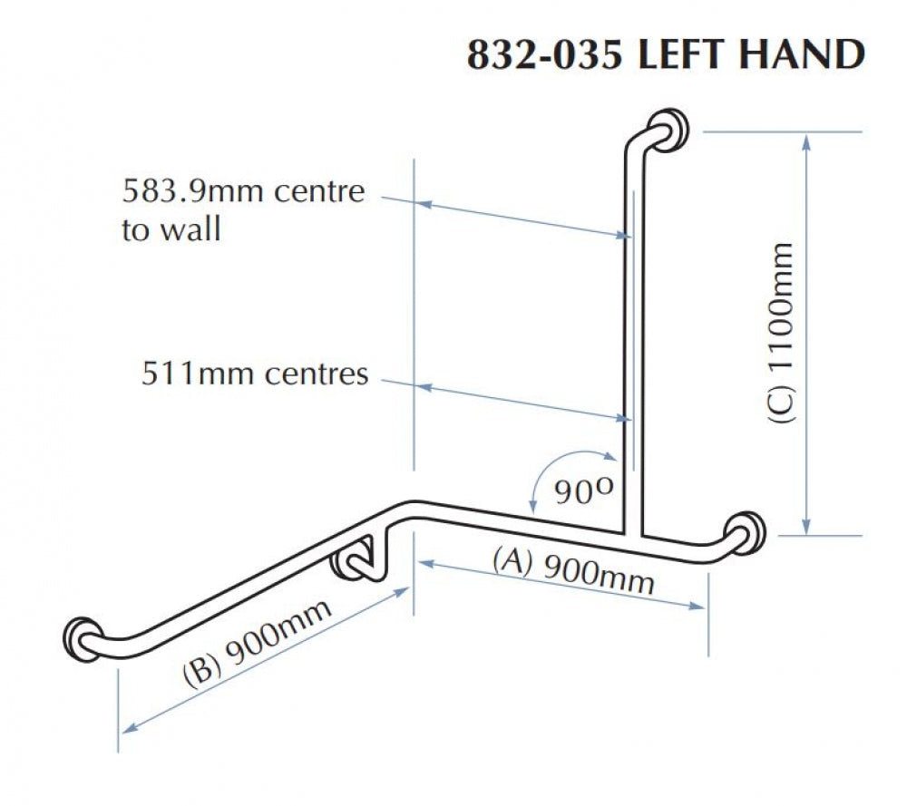Bradley 832-035 Shower Corner Grab Rail Left Hand