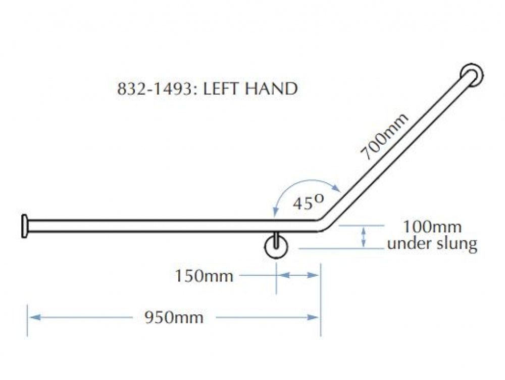 Bradley 832 Grab Rail Rear Wall 45 Degree Left Hand with Underslung