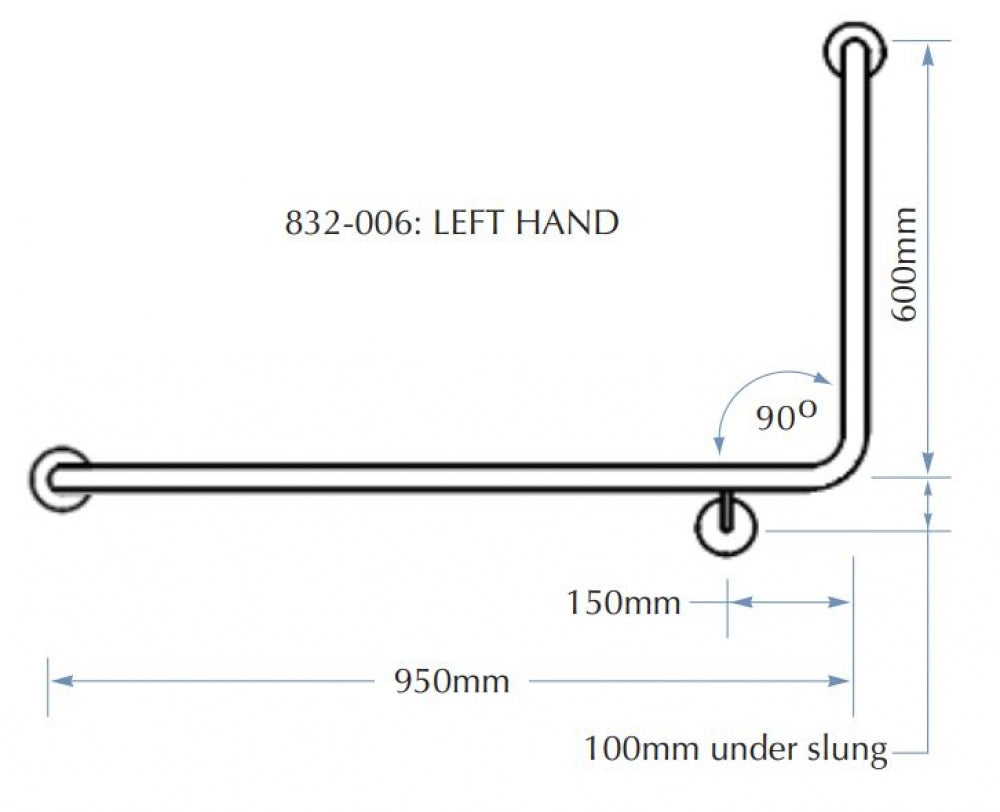 Bradley 832 Toilet Grab Rail 90 Degree Right Hand
