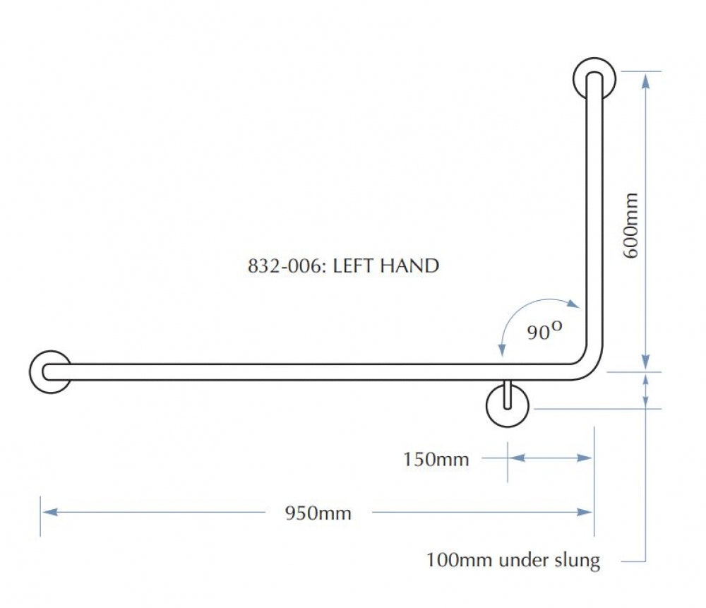 Bradley 832-MB Toilet Grab Rail 90 Degree Left Hand