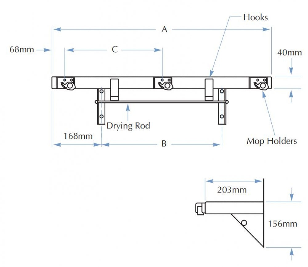 Bradley 998 Utility Shelf with Hooks and Mop Broom Holders
