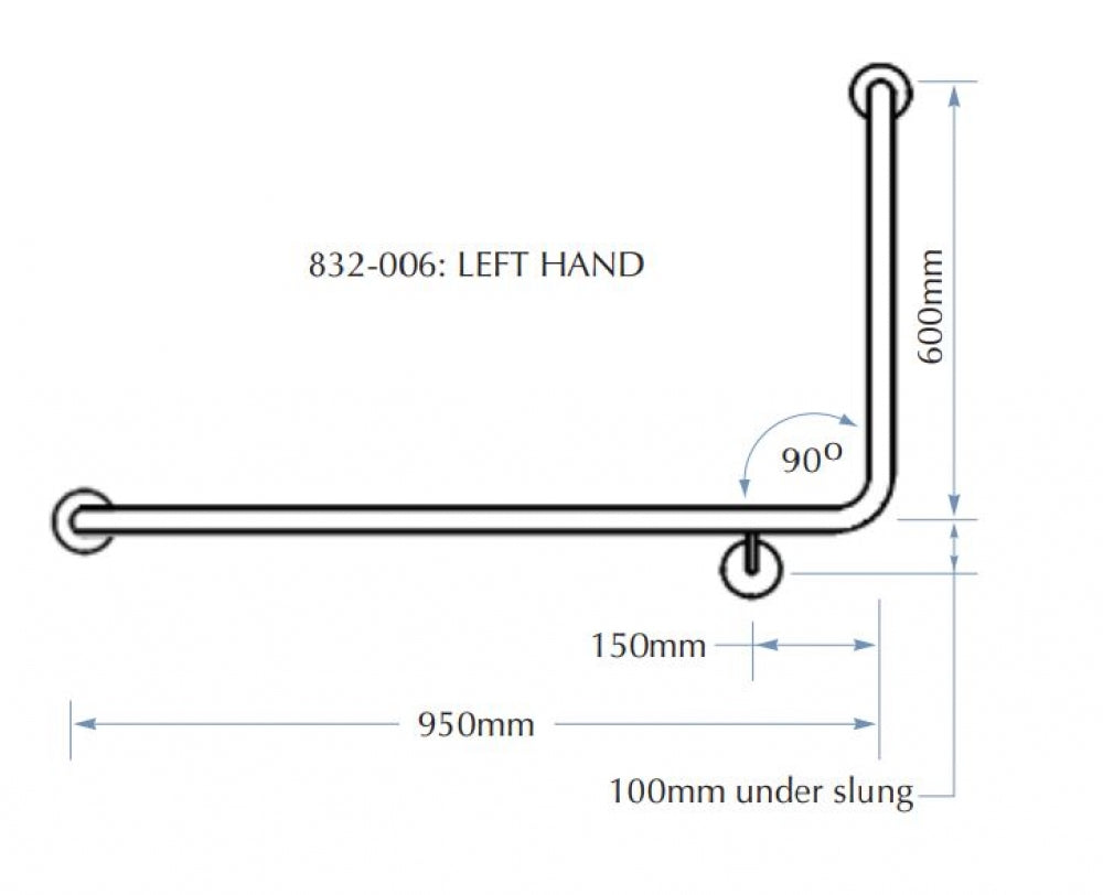 Bradley 832B-4 Toilet Grab Rail 90 Degree Left Hand