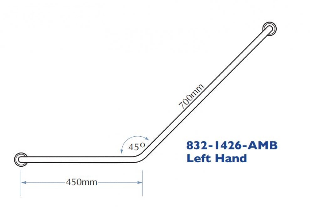 Bradley 832 Ambulant Toilet Grab Rail 45 Degree Left Hand
