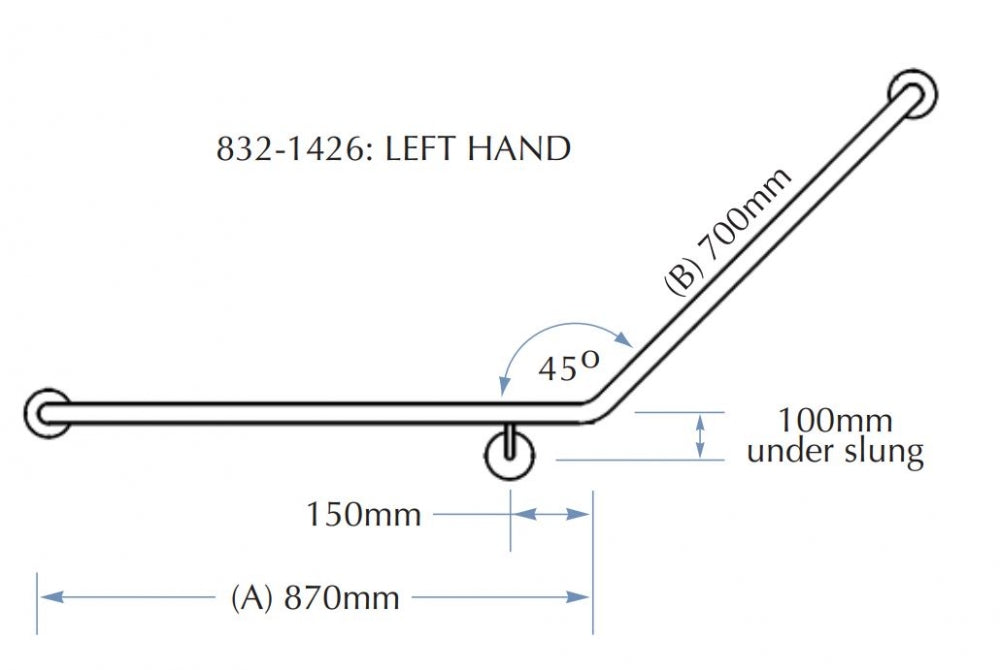 Bradley 832B-4 Toilet Grab Rail 45 Degree Left Hand
