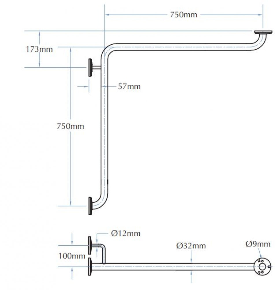 Bradley 832-039 Corner Grab Rail Left Hand