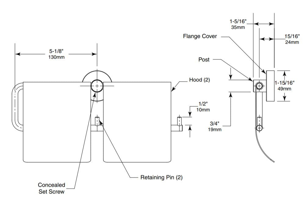 BOBRICK Cubicle B548 Double Toilet Roll Holder with Hood