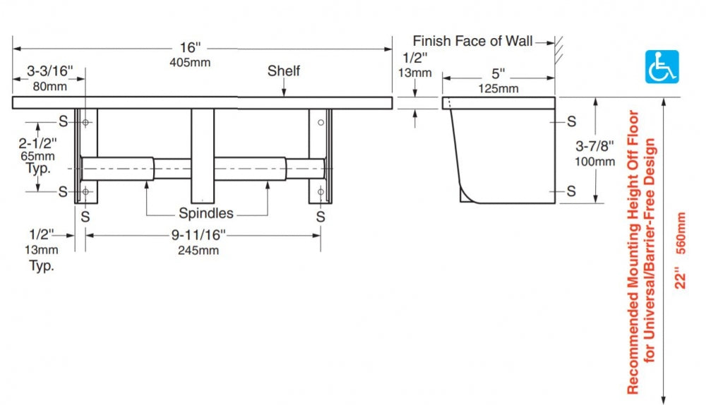 BOBRICK B2840 Double Toilet Roll Holder with Shelf