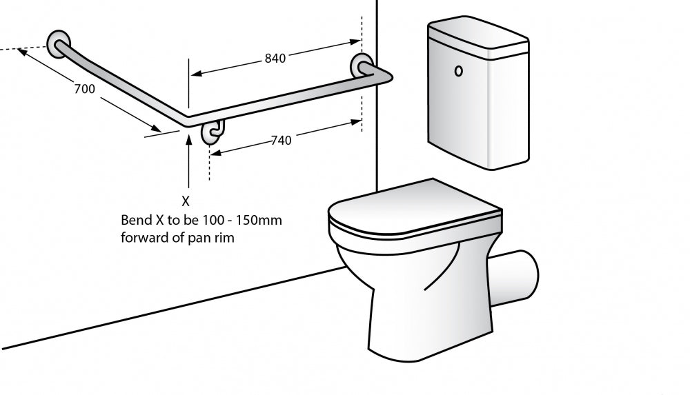 Metlam MLR102 Toilet Grab Rail Right Hand 30 Degree