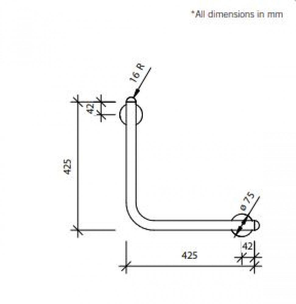 RBA Raffaello Ambulant Toilet Grab Rail 90Degree