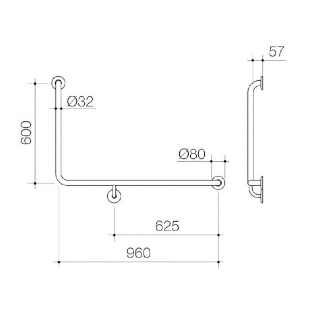 Caroma Care Support 687461SS 90 Degree 960x600 Grab Rail Right Hand