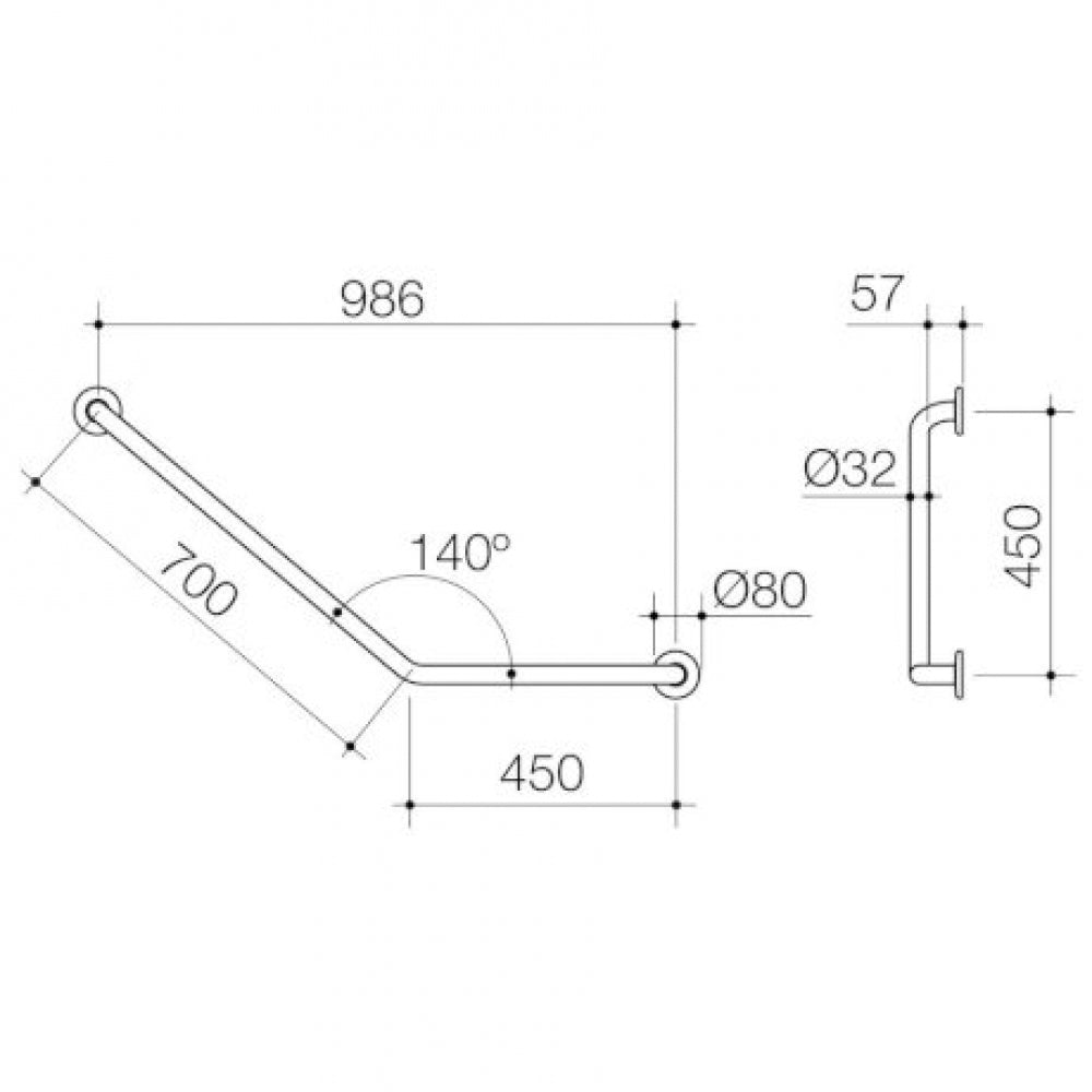 Caroma Care Support 687463SS 140 Degree 450x700 Grab Rail Right Hand