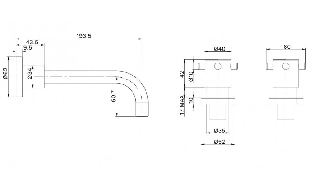 Gentec Cleanline Capstan CAP0040 Wall Mounted Concealed Mixing Set