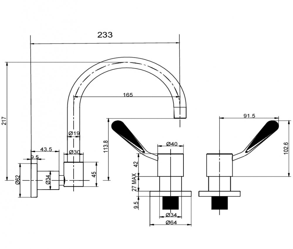 Gentec Cleanline Lever CL10035 Wall Mounted Concealed Sink Set