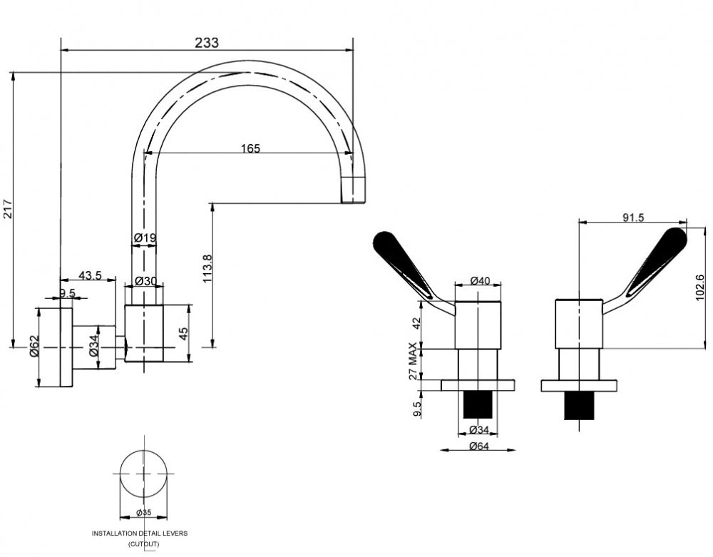 Gentec Cleanline Lever CLLF15035 Wall Mounted Concealed Sink Set