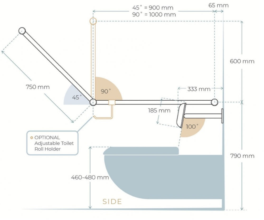 Avail Designs Calibre Mecca Toilet Grab Rail Set 90 Degree Plus 300mm Straight