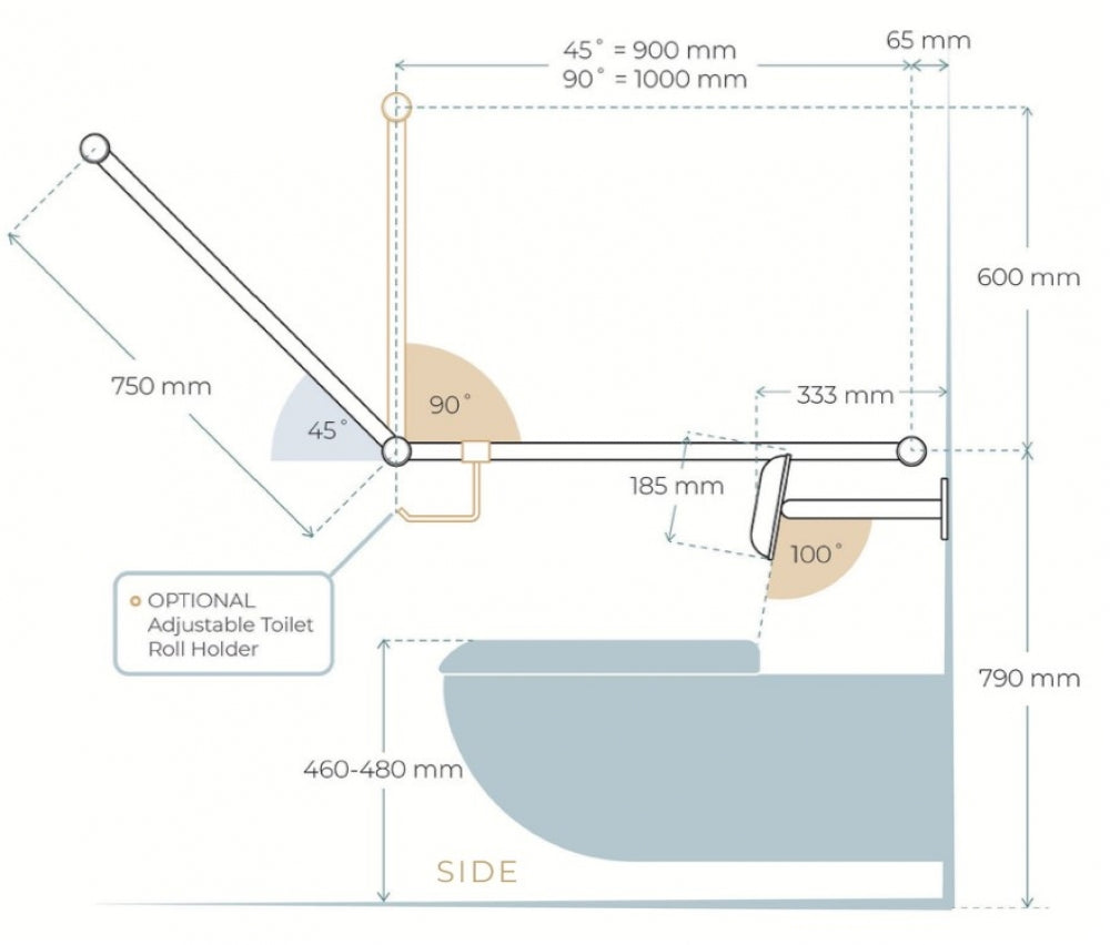 Avail Designs Calibre Mecca Toilet Grab Rail Set 45 Degree Plus 300mm Straight