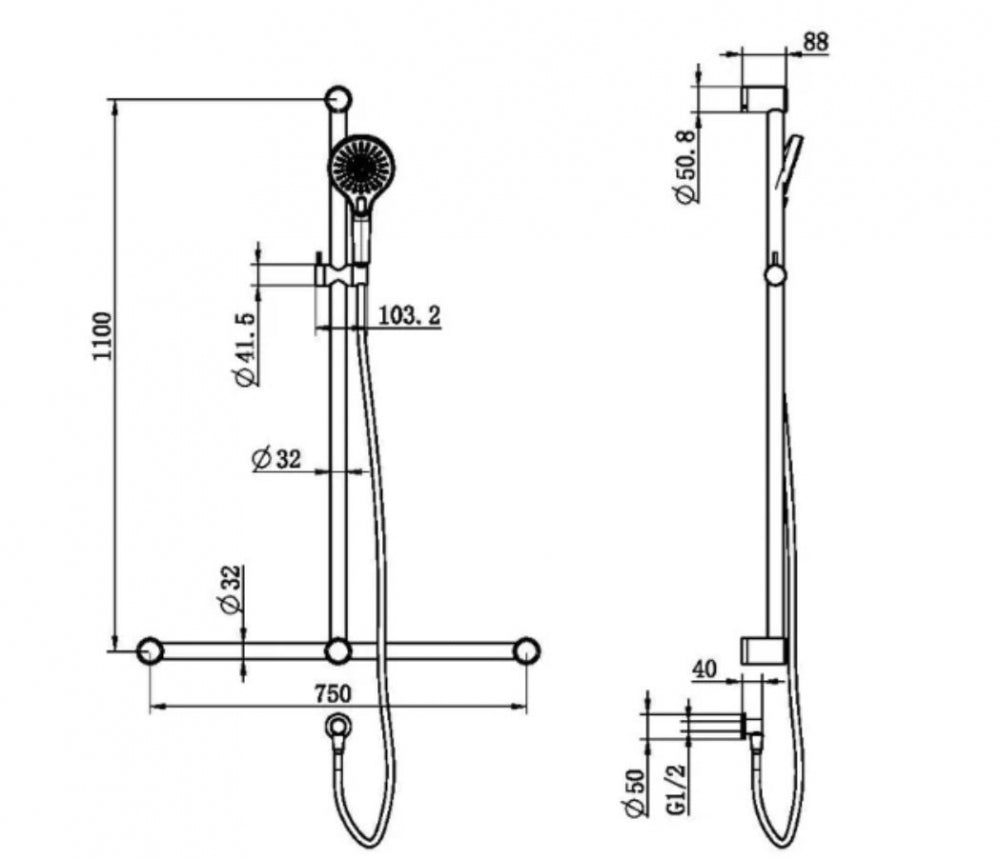 Nero Mecca Care NRCS006 T Bar Grab Rail and Adjustable Shower Set
