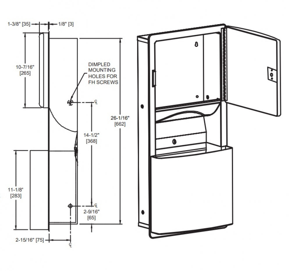 JD MACDONALD Roval 10-204623 Combo Unit Towel Dispenser Waste Bin 11.2L