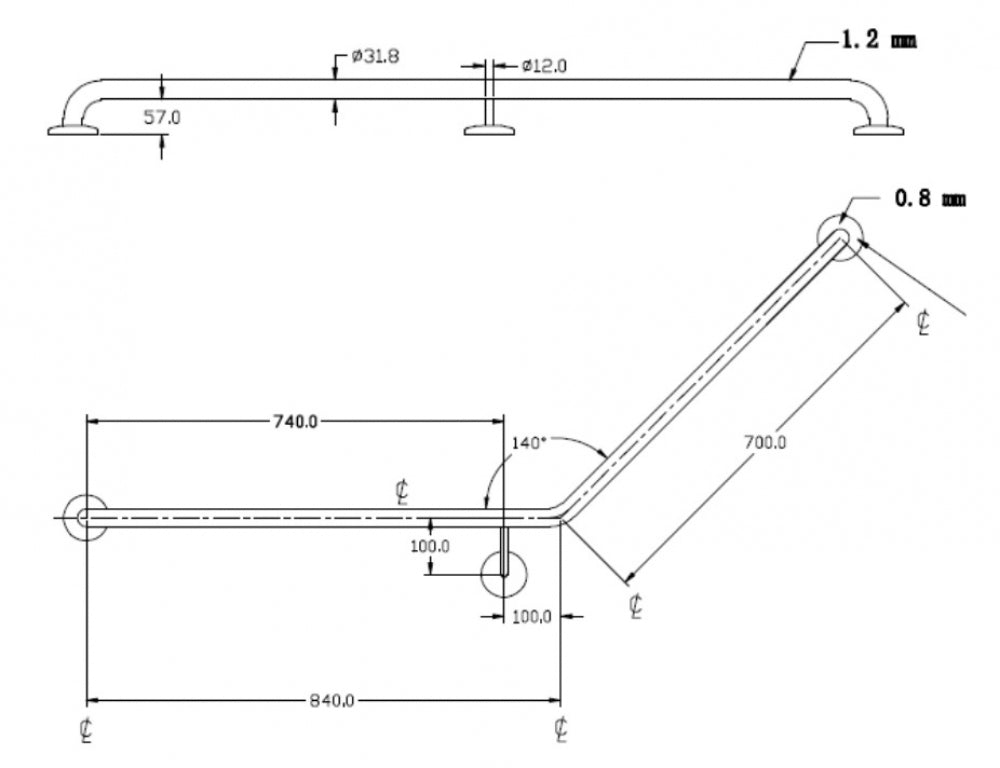 JD MACDONALD JDM-GFN-8 Toilet Grab Rail 40 Degree Left Hand