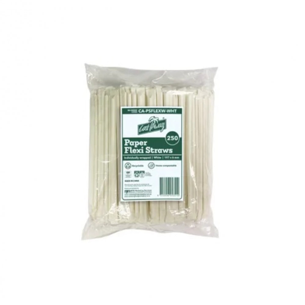 Castaway PSFLEXW Flexi Paper Straws Individually Wrapped