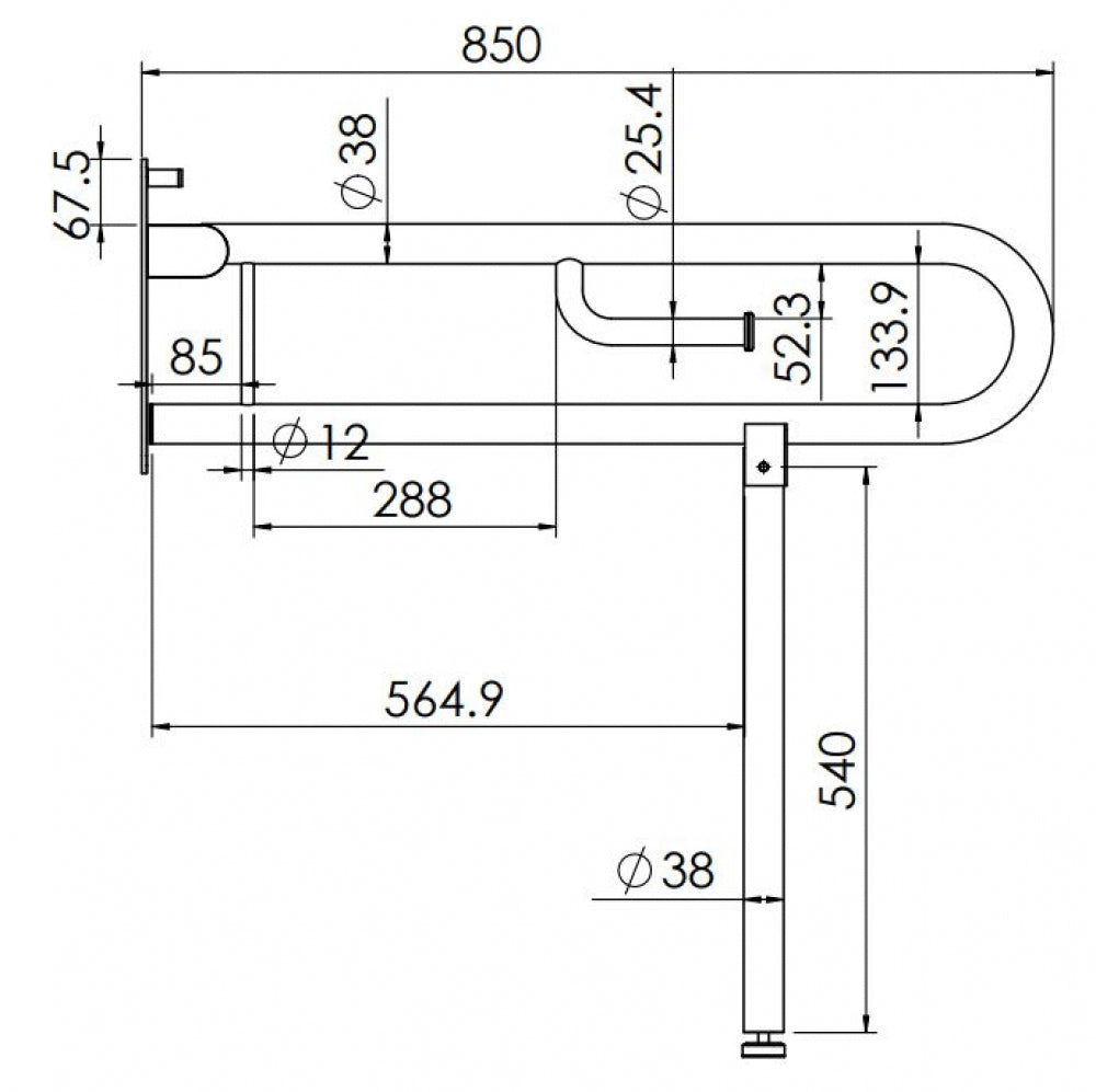 Bradley 812-102-AT Bariatric Drop Down Grab Rail with Leg and Toilet Roll Holder