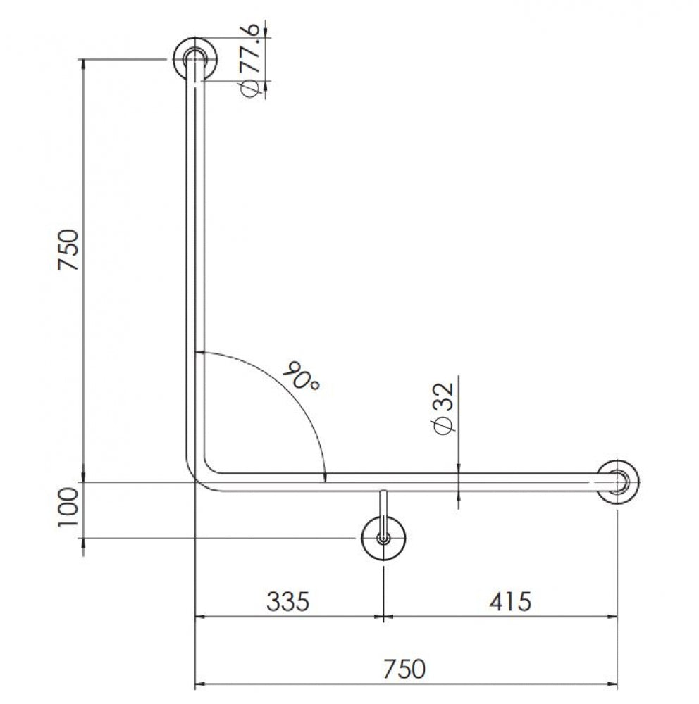 Bradley 832 Toilet Grab Rail 90 Degree Right Hand