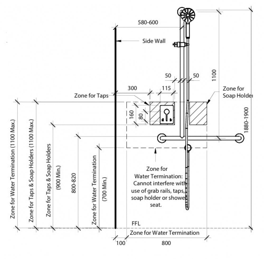 RBA RBA4110 Modular Shower Grab Rail T Bar