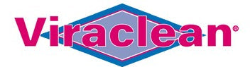 Viraclean logo with pink and blue colors on a white background